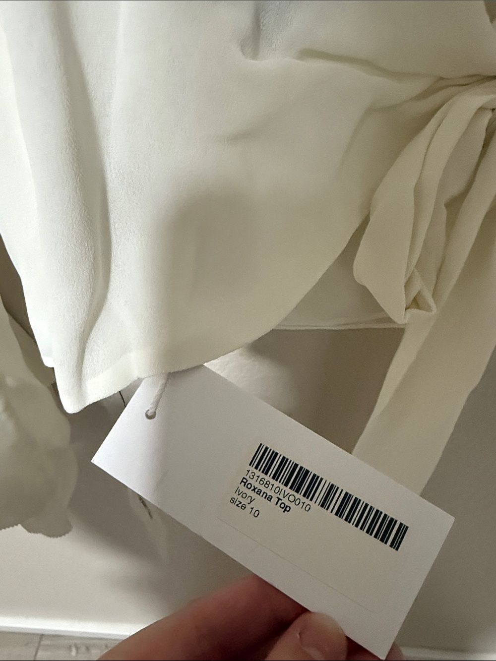 Reformation Ivory Long-Sleeve Tie-Back Ruffle Blouse - Picture 3 of 5